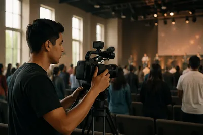 Camera Operator Filming in Worship Hall