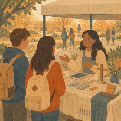 Campus Evangelism Table on Autumn Quad