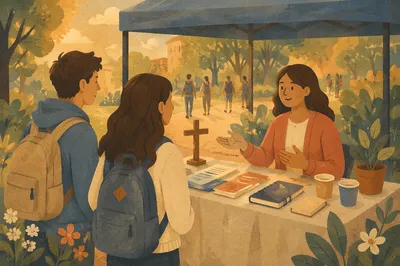 Campus Evangelism Table on Autumn Quad