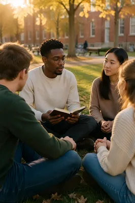 Students Praying on Campus Quad