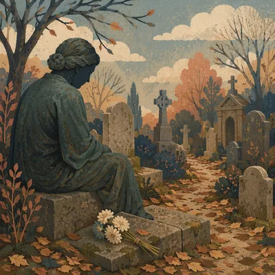 Peaceful Cemetery Memorial with Autumn Flowers