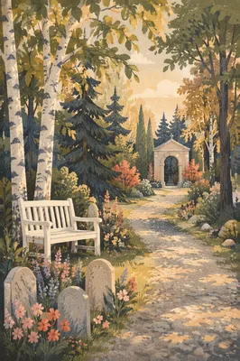 Peaceful Cemetery Garden with Flowers