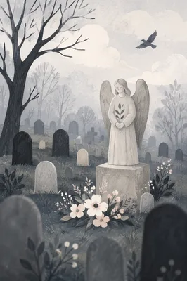 Peaceful Cemetery Memorial at Misty Dawn