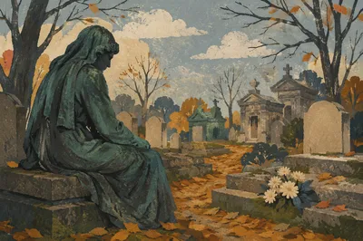 Peaceful Cemetery Memorial in Late Autumn