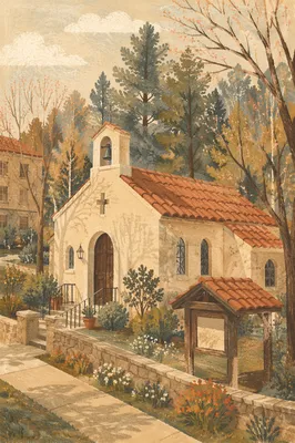 Quiet Hospital Chapel by Wooded Campus