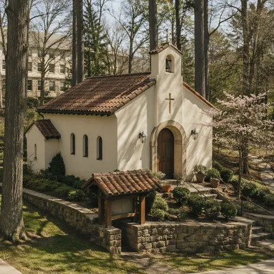 Quiet Hospital Chapel by Wooded Campus