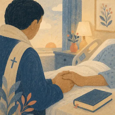 Chaplain Praying Beside Hospital Patient
