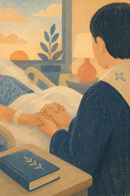 Chaplain Praying with Patient at Dawn