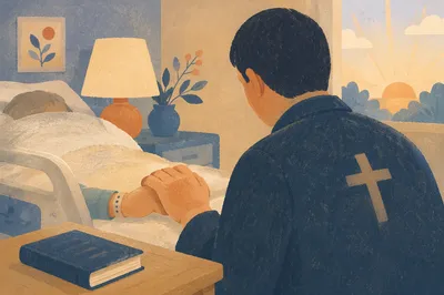 Chaplain Praying Beside Hospital Patient