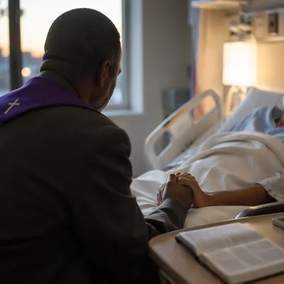 Chaplain Praying at Hospital Bedside