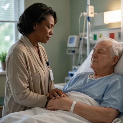 Hospital Chaplain Praying Beside Patient Bed