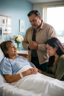 Chaplain Praying Beside Hospital Patient
