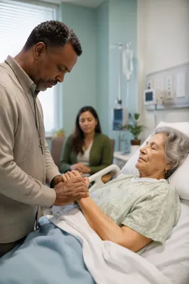 Chaplain Praying Beside Hospital Patient