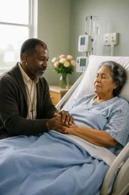 Hospital Chaplain Praying at Patient Bedside