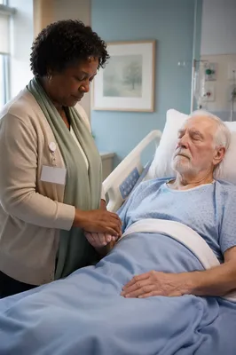 Chaplain Praying Beside Hospital Patient