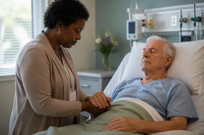 Hospital Chaplain Praying at Patient Bedside