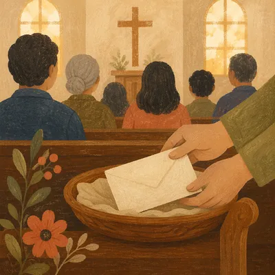 Cheerful Giving in Church Offering Plate