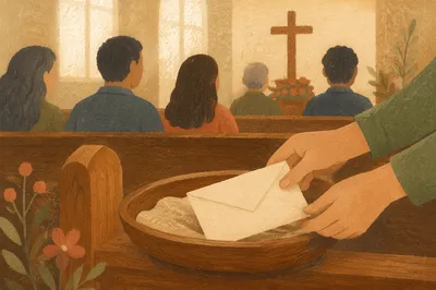 Cheerful Giver Offering Envelope in Church