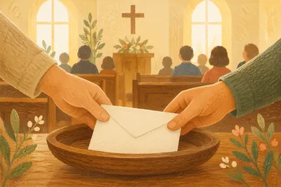 Cheerful Offering Envelope in Wooden Plate