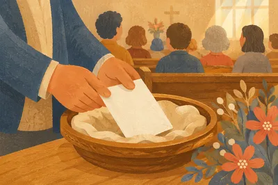 Cheerful Giving Envelope in Church Offering Plate
