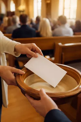 Cheerful Giving During Sunday Church Service