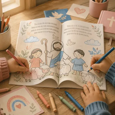 Children Coloring Bible Story Activity Page