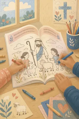 Children Coloring Bible Story Activity Page