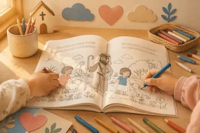 Children Coloring Bible Story Activity Page