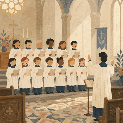 Children Singing in Historic Church Choir