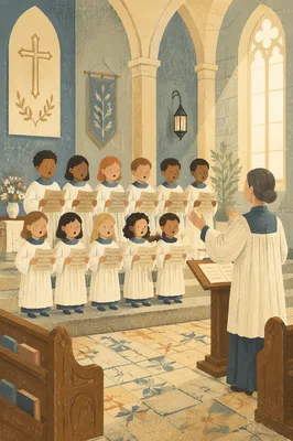 Children Singing in Historic Church Choir