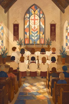 Children Singing in Church Choir Robes