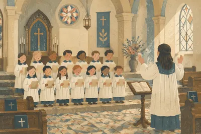 Children Singing in Historic Church Choir