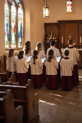 Children Singing in Burgundy Choir Robes