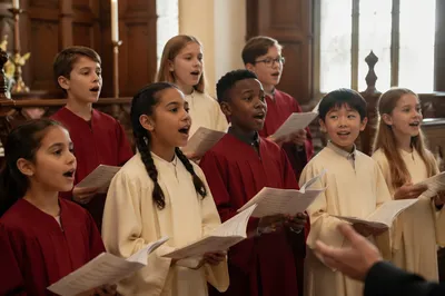 Children's Choir Rehearsal in Traditional Sanctuary
