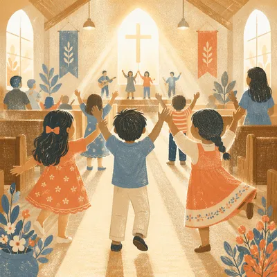 Joyful Children Worship in Morning Light