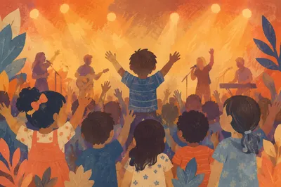 Joyful Children Worship in Church Auditorium