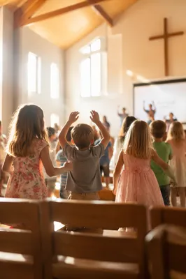 Joyful Children Worship in Modern Church Hall