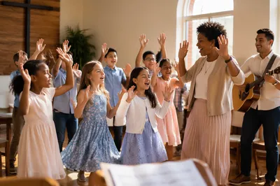 Children Singing and Dancing in Church Hall