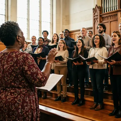 Choir Director Leading Rehearsal in Sanctuary