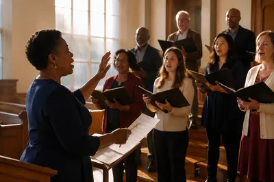 Choir Director Leading Rehearsal in Sanctuary