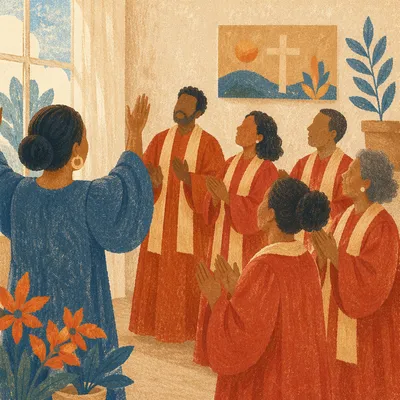 Joyful Church Choir Rehearsal in Robes