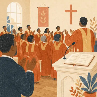 Joyful Church Choir in Rust Robes