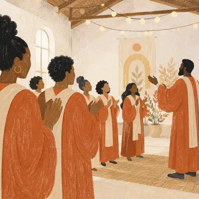 Community Choir Rehearsal in Orange Robes