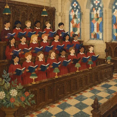 Youth Choir Singing in Red Church Robes