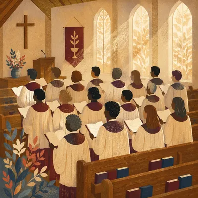 Community Choir Singing in Church Robes