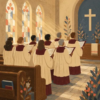 Church Choir Singing in Burgundy Robes