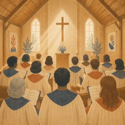 Church Choir Singing in Wooden Chapel