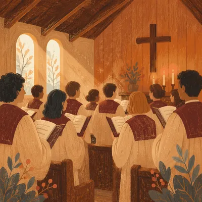 Reverent Church Choir in Burgundy Robes