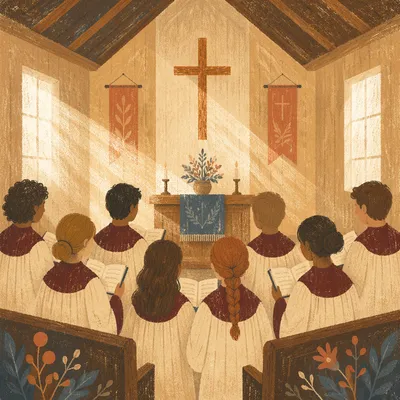 Reverent Church Choir in Burgundy Robes