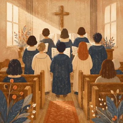 Reverent Church Choir Singing in Robes